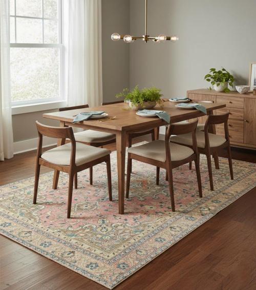 Antique Muted Coral Red Floral 5X8 Distressed Vintage Oriental Rug