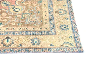 Antique Muted Coral Red Floral 5X8 Distressed Vintage Oriental Rug