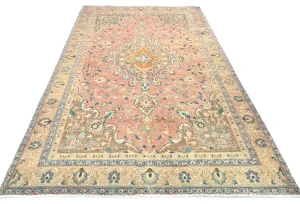 Antique Muted Coral Red Floral 5X8 Distressed Vintage Oriental Rug