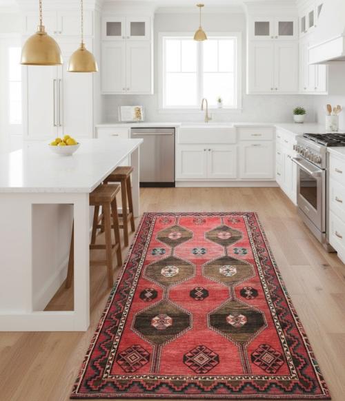 Muted Colors Geometric Tribal 4'5X8'3 Vintage Oriental Rug