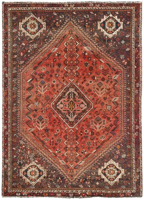 Semi Antique Muted Red Tribal 7x10 Shiraz Persian Rug