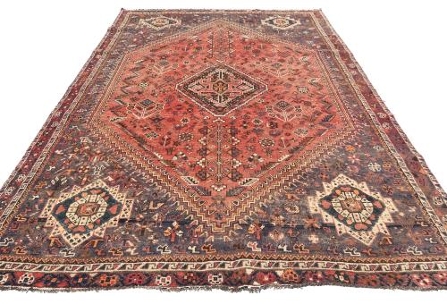 Semi Antique Muted Red Tribal 7x10 Shiraz Persian Rug