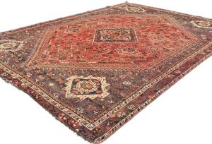 Semi Antique Muted Red Tribal 7x10 Shiraz Persian Rug