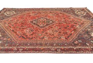 Semi Antique Muted Red Tribal 7x10 Shiraz Persian Rug