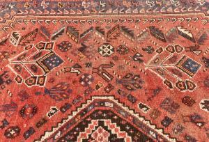 Semi Antique Muted Red Tribal 7x10 Shiraz Persian Rug