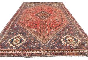 Semi Antique Muted Red Tribal 7x10 Shiraz Persian Rug