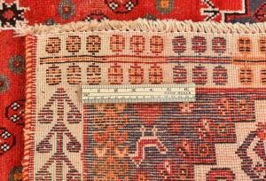 Vintage Scarlet Red Tribal Geometric 7x10 Shiraz Persian Rug