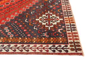 Vintage Scarlet Red Tribal Geometric 7x10 Shiraz Persian Rug