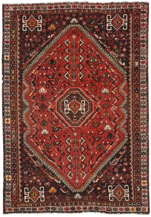 Vintage Red Tribal Geometric 7x10 Shiraz Persian Rug