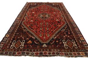 Vintage Red Tribal Geometric 7x10 Shiraz Persian Rug