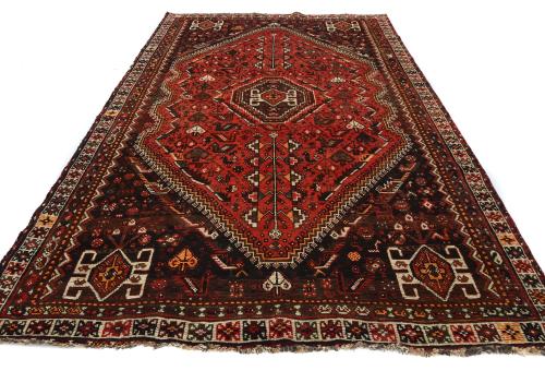 Vintage Red Tribal Geometric 7X10 Shiraz Persian Rug
