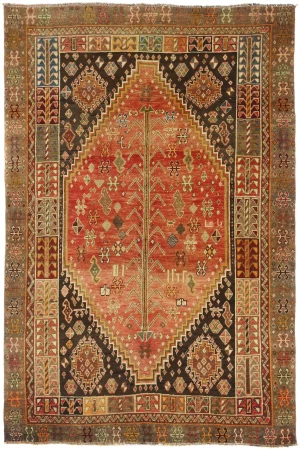 Vintage Red Tribal Geometric 5X8 Shiraz Persian Rug