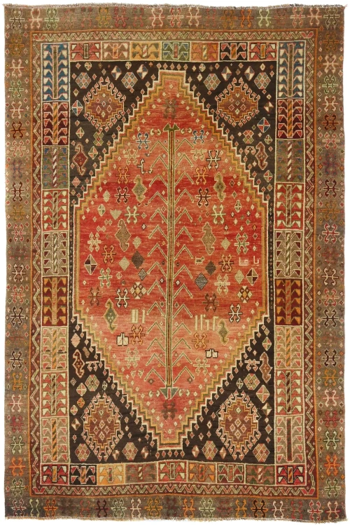 Vintage Red Tribal Geometric 5X8 Shiraz Persian Rug