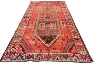 Semi Antique Muted Red Tribal 4'11X8'10 Shiraz Persian Rug