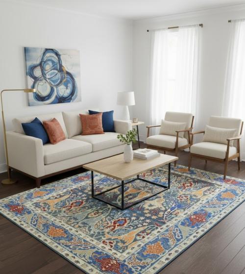 Muted Colors Floral Transitional 8X10 Oriental Rug