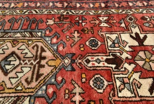 Vintage Red Geometric 3X13 Karajeh Persian Runner Rug