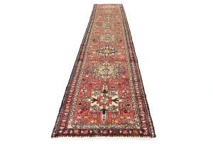 Vintage Red Geometric 3X13 Karajeh Persian Runner Rug