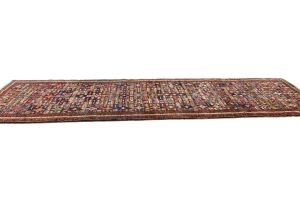 Vintage Purple-navy Geometric 4X14 Hamedan Persian Runner Rug