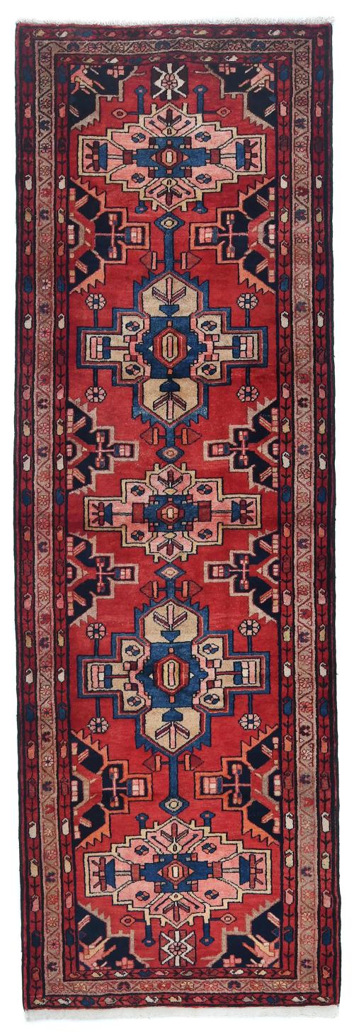 Vintage Red Tribal 3'7X9'10 Hamedan Persian Runner Rug