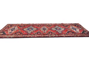 Vintage Red Tribal 3'7X9'10 Hamedan Persian Runner Rug
