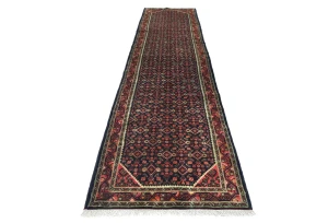 Vintage Purple-navy Allover Tribal 3X12 Hamedan Persian Runner Rug