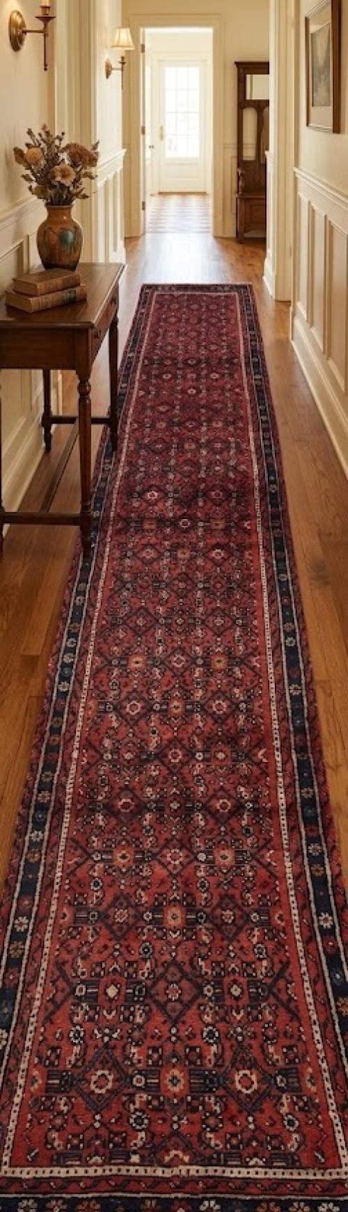 Vintage Red Floral Tribal 3X13 Hamedan Persian Runner Rug