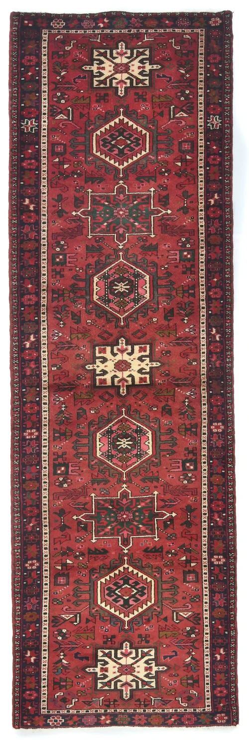 Vintage Red Geometric Tribal 3X10 Karajeh Persian Runner Rug
