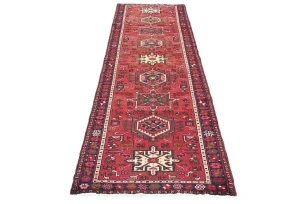 Vintage Red Geometric Tribal 3X10 Karajeh Persian Runner Rug