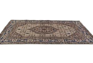 Vintage Cream Tribal Geometric 5X7 Tabriz Persian Rug