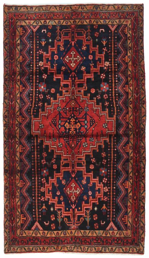Vintage Purple-navy Pictorial Tribal 4'11X8'3 Hamedan Persian Rug