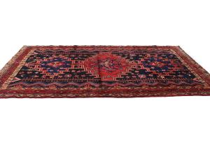 Vintage Purple-navy Pictorial Tribal 4'11X8'3 Hamedan Persian Rug