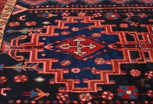 Vintage Purple-navy Pictorial Tribal 4'11X8'3 Hamedan Persian Rug