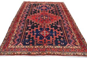 Vintage Purple-navy Pictorial Tribal 4'11X8'3 Hamedan Persian Rug