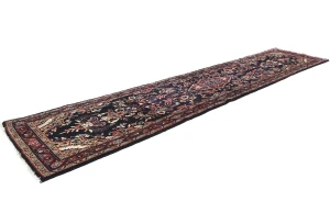 Vintage Dark Purple-navy Floral Tribal 3X12 Hamedan Persian Runner Rug