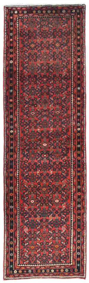 Vintage Red Tribal 3X10 Hossainabad Persian Runner Rug