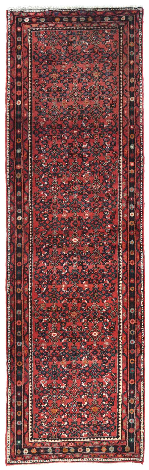Vintage Red Tribal 3X10 Hossainabad Persian Runner Rug