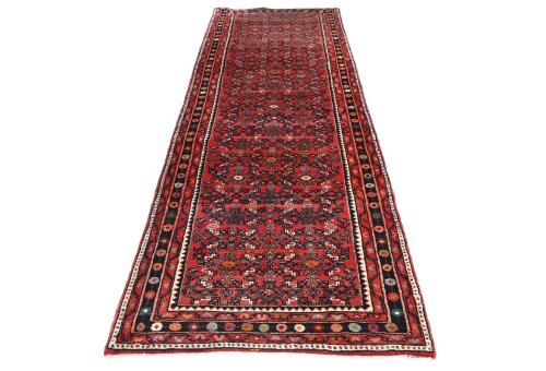 Vintage Red Tribal 3X10 Hossainabad Persian Runner Rug