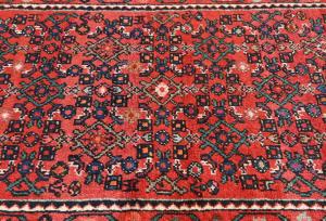 Vintage Red Tribal 3X10 Hossainabad Persian Runner Rug