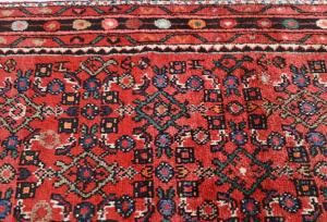 Vintage Red Tribal 3X10 Hossainabad Persian Runner Rug