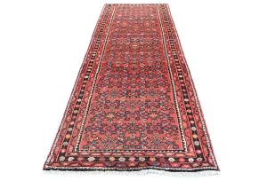 Vintage Red Tribal 3X10 Hossainabad Persian Runner Rug