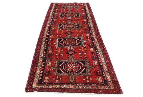 Vintage Red Tribal 4X10 Heriz Persian Runner Rug