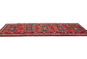 Vintage Red Tribal 4X10 Heriz Persian Runner Rug