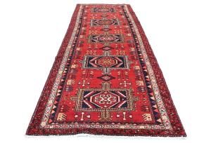 Vintage Red Tribal 4X10 Heriz Persian Runner Rug