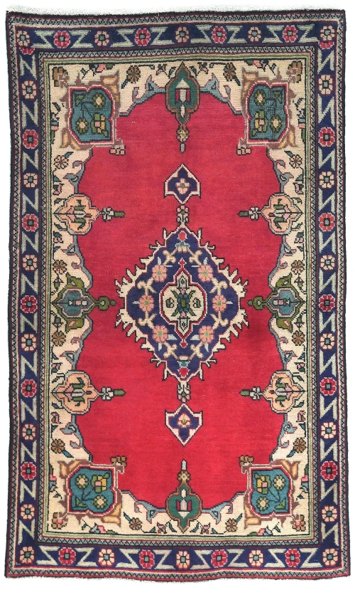 Vintage Red Traditional Floral 3X5 Tabriz Persian Rug