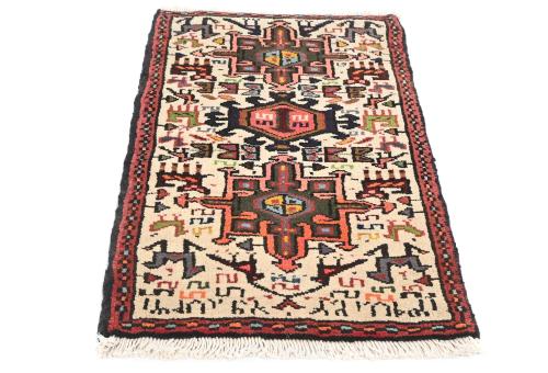 Vintage Cream Tribal 2X3 Karajeh Persian Rug