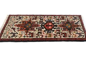 Vintage Cream Tribal 2X3 Karajeh Persian Rug