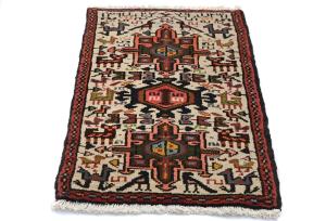 Vintage Cream Tribal 2X3 Karajeh Persian Rug