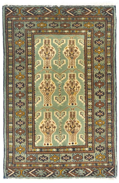 Vintage Light Green Tribal 2X3 Turkoman Persian Oriental Rug