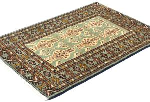 Vintage Light Green Tribal 2X3 Turkoman Persian Oriental Rug