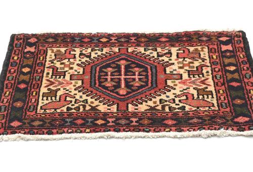 Vintage Cream Tribal 1'5x2'3 Karajeh Persian Rug